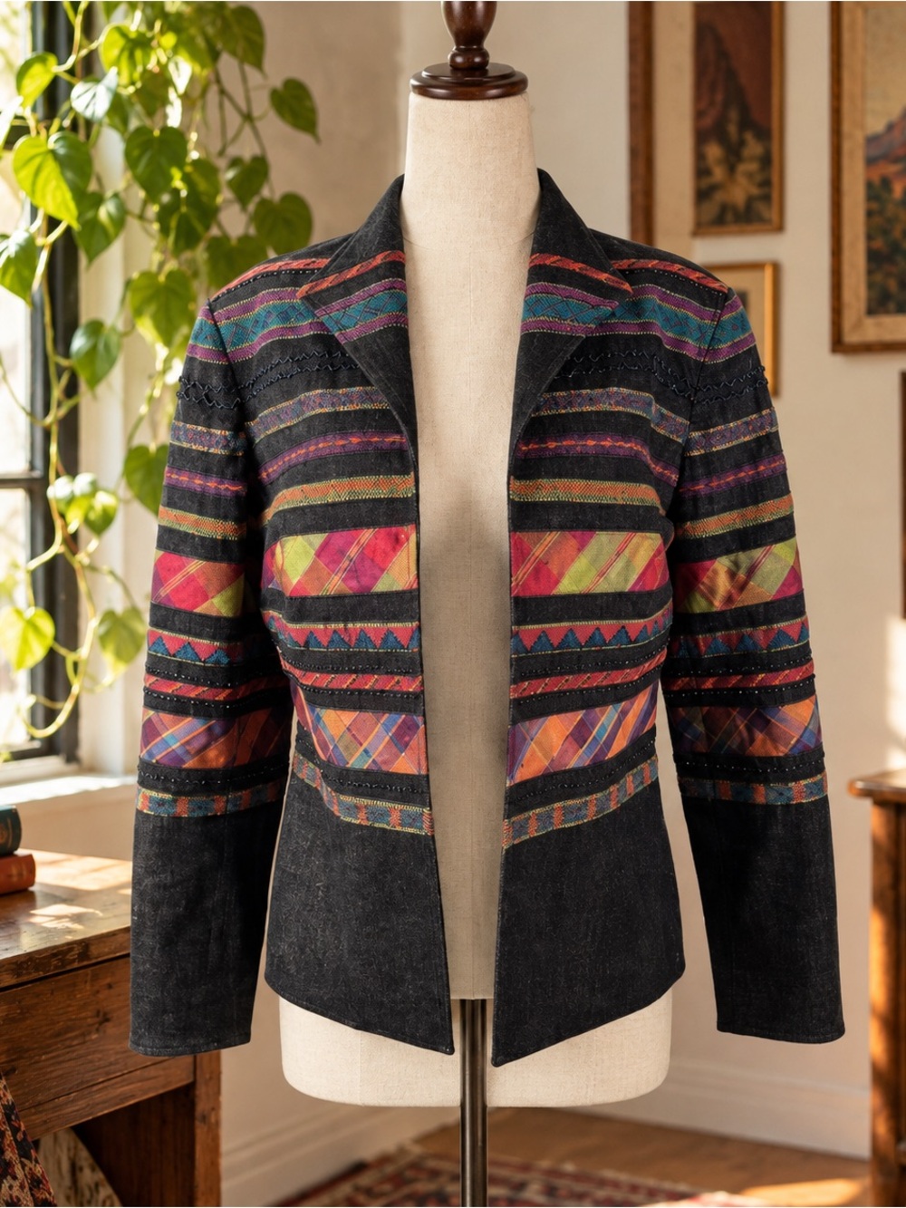 Coldwater Creek Vintage 90s Jacket Womens S Southwestern Boho Beaded Embroidered